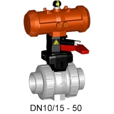 +GF+230型氣動球閥 PVC-C FC（常關(guān)） 帶手動應急手柄 氣動球閥